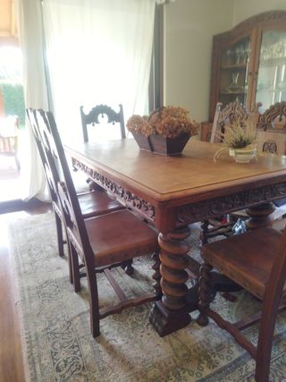 Mesa+6 Sillas de madera de castaño macizo
