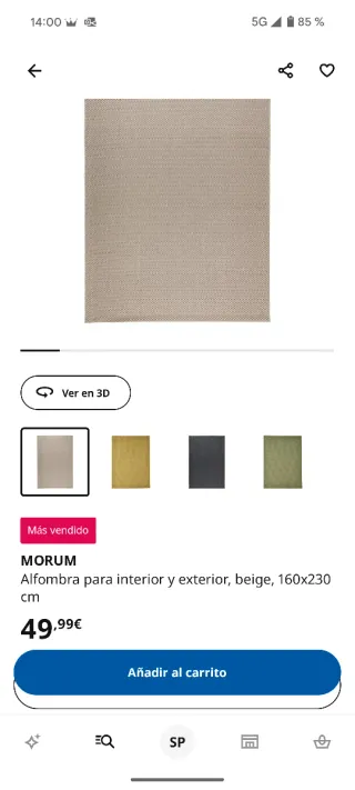 Alfombra MORUM Beige 160x230cm. Ikea