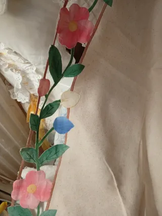 Mantelería Lino Rústico Flores Rosas y Azules