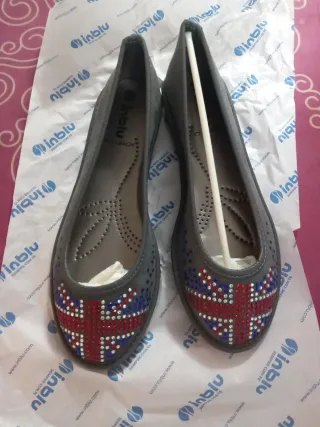 Ballerine Inblu grigie con strass Union Jack