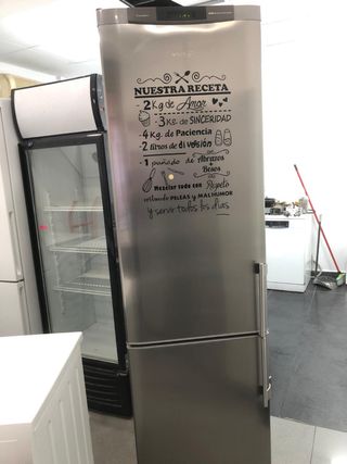 Nevera plateada con vinilo decorativo