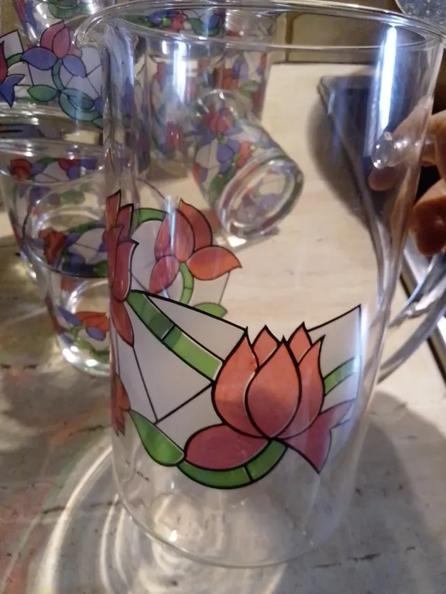 Brocca e Bicchieri Decorati Fiori