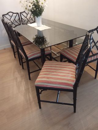 Mesa de comedor cristal 180x90 madera negra