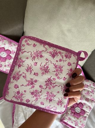 Set Tessile Cucina Rosa e Bianco