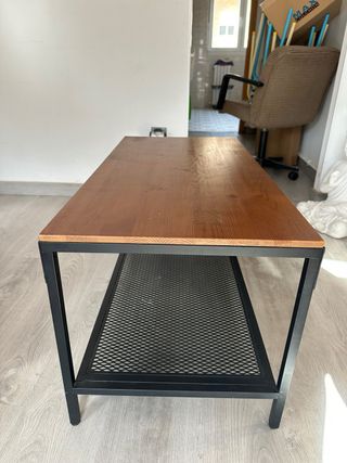 Mesa baja madera y metal marrón