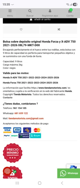 Bolsa Honda Forza 750/ Honda ADV