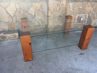 Mesa de centro cristal y madera