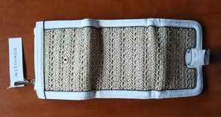 Monedero-Billetero-Tarjetero. Rafia+piel sintética