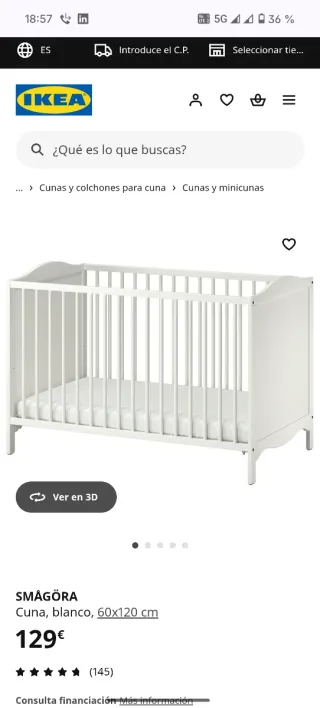 Cuna bebé IKEA SMÅGÖRA blanca