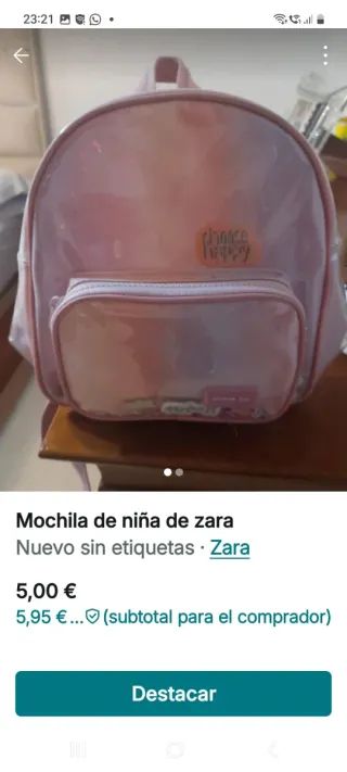 Mochila transparente rosa Zara