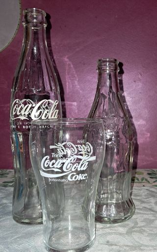 Set 3 Coca Cola Bicchieri Bottiglie Vintage
