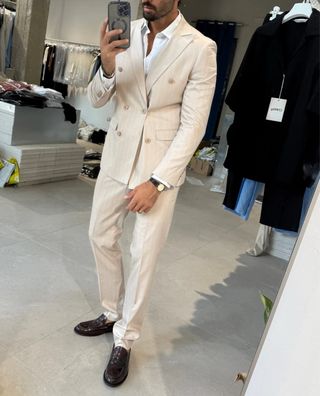 Completo doppiopetto righe beige