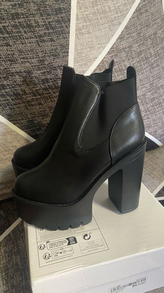 Botines negros plataforma tacón alto talla 37