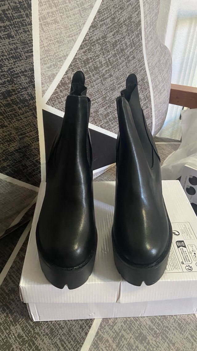 Botines negros plataforma tacón alto talla 37