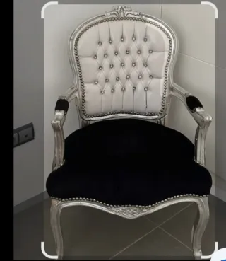Poltrona barocca Luigi XVI nera e argento