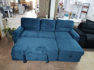 Sofá Cama Azul Terciopelo