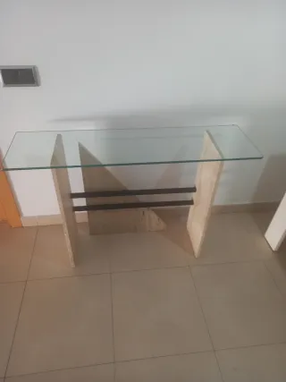 Mueble recibidor y espejo piedra y cristal