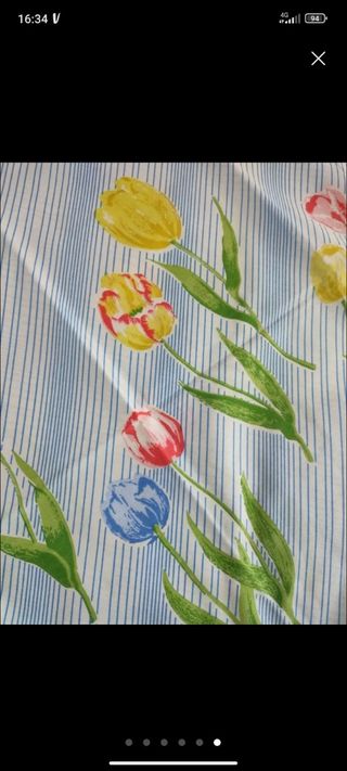 Juego Sábanas Vintage Tulipan Azul Blanco