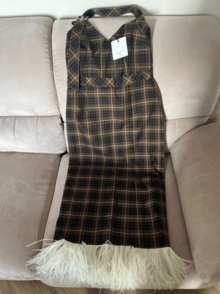 Abito midi a quadri con frange