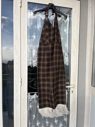 Abito midi a quadri con frange