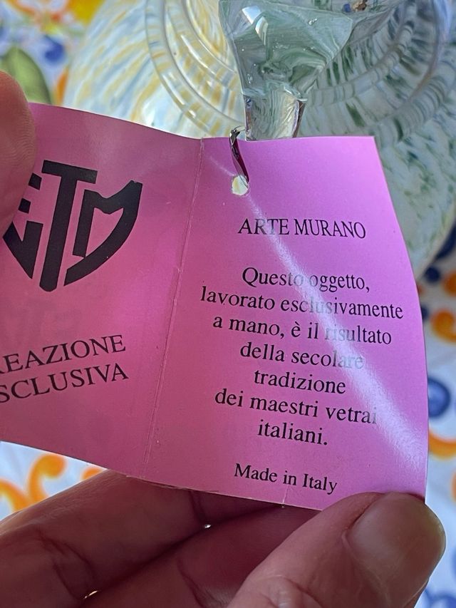 Vaso Brocca Vetro Murano Opalina Certificato