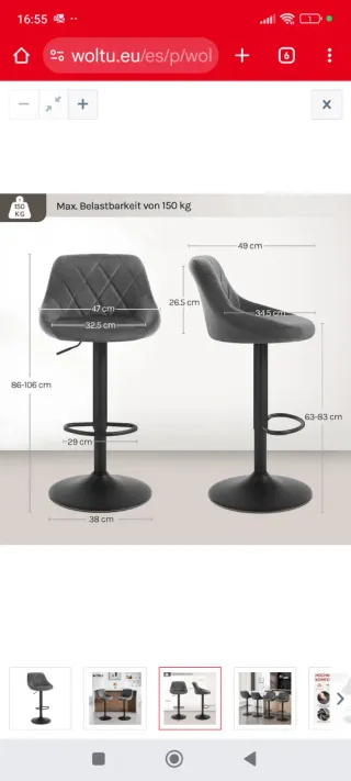 ✅Taburete de bar cocina tapizado gris nuevo