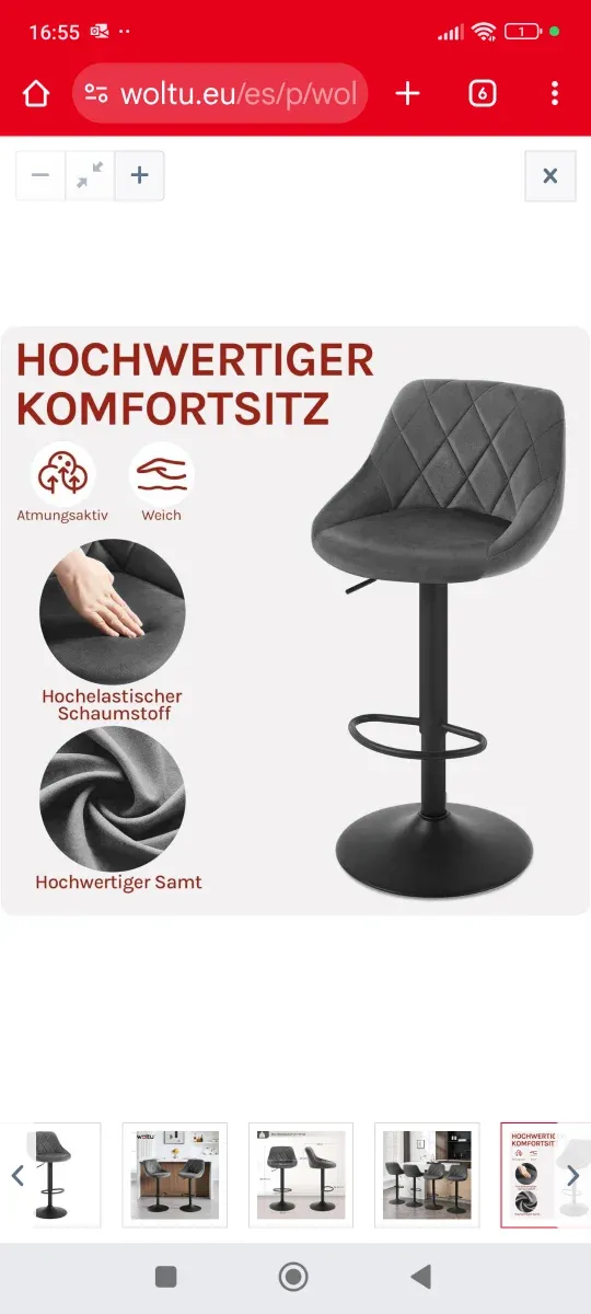 ✅Taburete de bar cocina tapizado gris nuevo