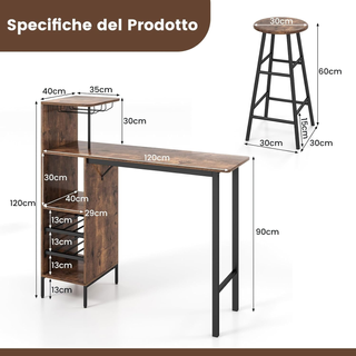 Set 3 Pezzi Tavolo e Sedie da Bar, Tavolo e Sgabel