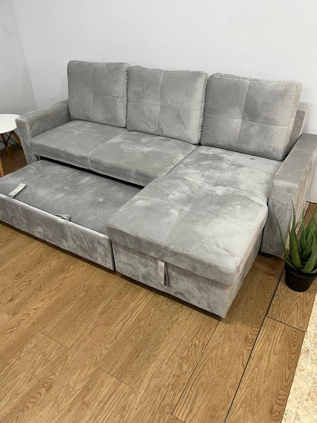 Sofá Cama Chaise Longue con Arcón Gris