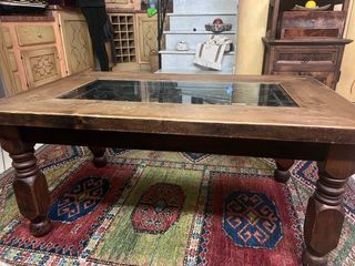 Tavolino Legno e vetro con decorazione in ferro