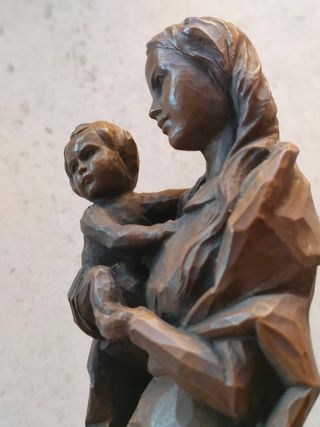 Madonna col Bambino vintage effetto legno