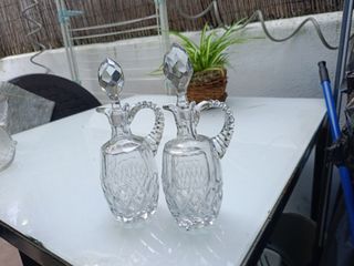 Juego de 2 vinajeras antiguas de cristal tallado