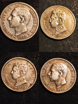 Monedas 1 peseta y 50 céntimos plata