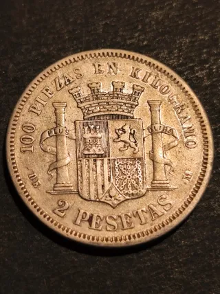 2 Pesetas Plata 1870*75 España
