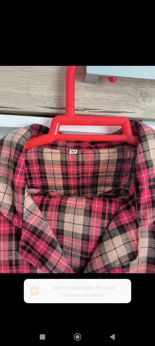 Pijama cuadros mujer beige y rojo