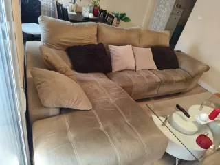 Sofá chaiselongue beige tela