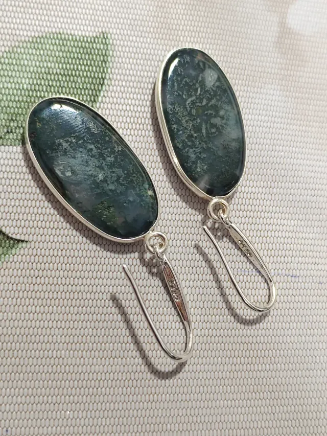 Pendientes Plata 925 Ágata Musgosa