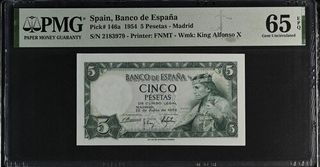 Billete 5 Pesetas España 1954 PMG 65 EPQ
