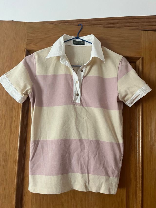 Polo mujer Roberto Verino beige y rosa