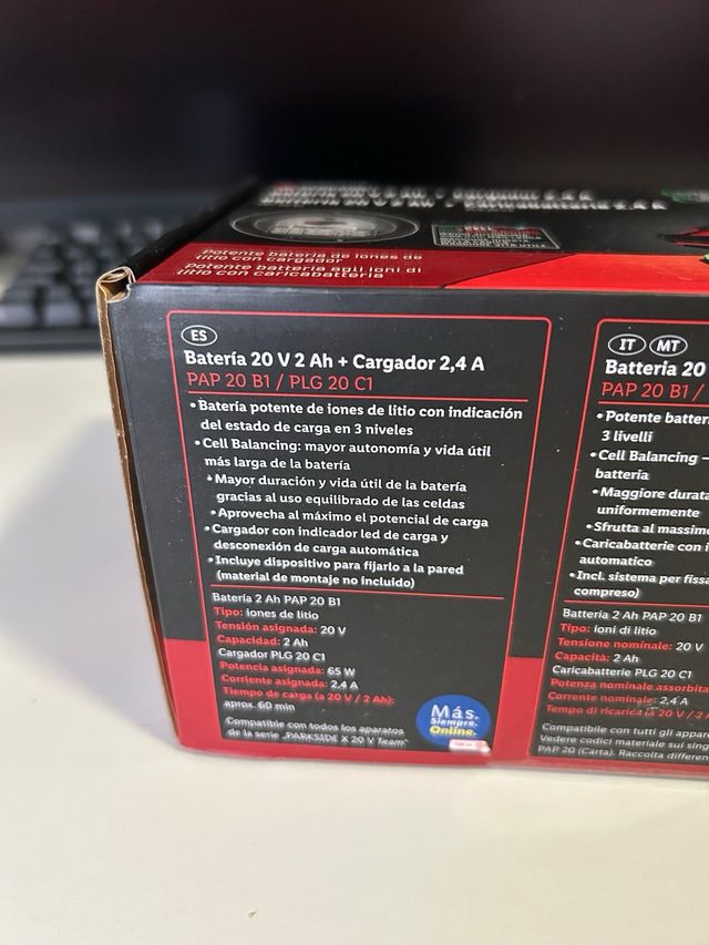 Batteria Parkside 20V 2Ah + caricabatterie 2.4A