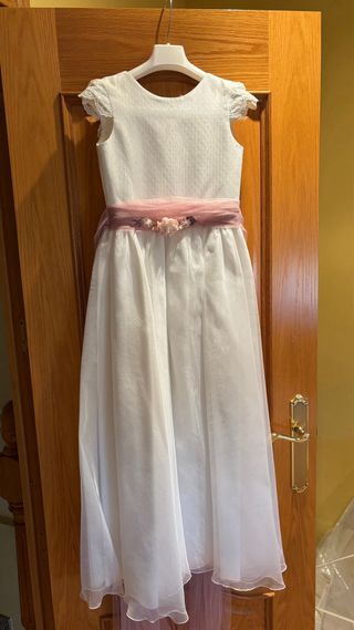 Vestido de Comunión Blanco con Detalles Rosas