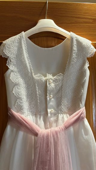 Vestido de Comunión Blanco con Detalles Rosas