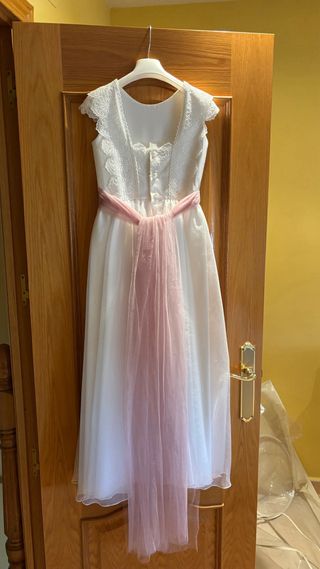 Vestido de Comunión Blanco con Detalles Rosas