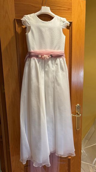 Vestido de Comunión Blanco con Detalles Rosas