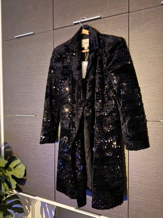 Vestido-chaqueta abrigo lentejuelas negro