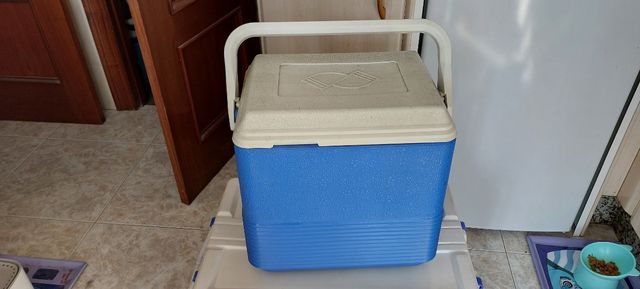 Nevera Portátil Camping 25L Azul y blanco.