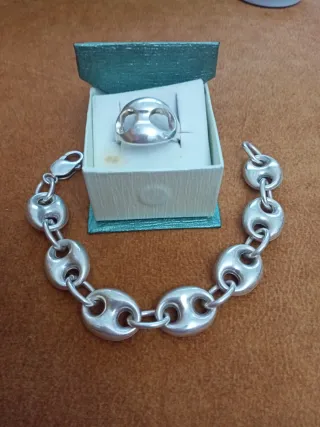 Conjunto Anillo y Pulsera Plata 925, de calabastro