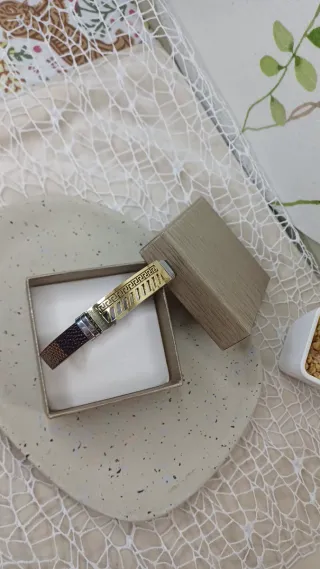 Pulsera Piel y Acero Greca Hombre