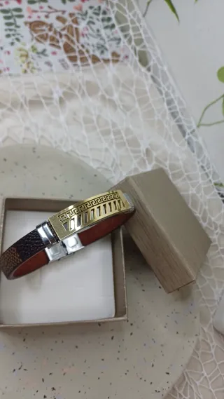 Pulsera Piel y Acero Greca Hombre