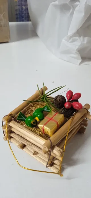 Adorno árbol navidad bambú y madera